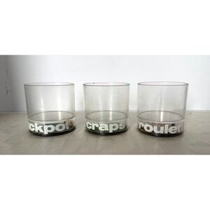 MCM On the Rocks Lucite Glasses Set of 3 Jackpot, Craps, Roulette - Casino Night